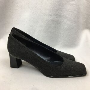 Stuart Weitzman Black Square Toe Block Heel Print Pump Shoes 8